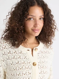 Long-Sleeve Short Cardigan with Fancy Stitches