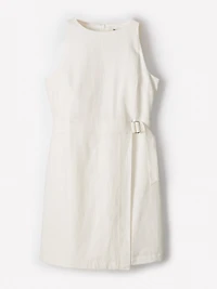 Robe Courte Sans Manches à Col Bateau en Mélange de Lin