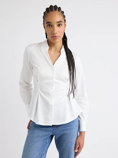 Long-Sleeve Buttoned-Down Poplin Blouse