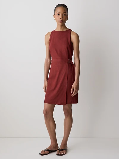 Sleeveless Boat-Neck Linen-Blend Mini Dress