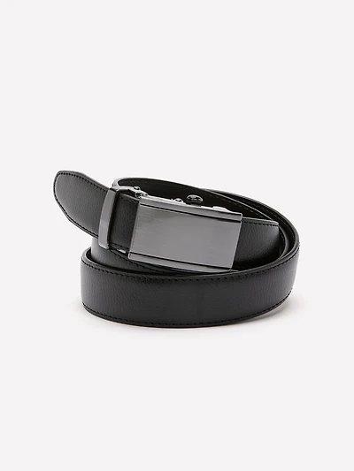 Leather Belt with Plate Buckle