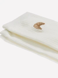 Bas Côtelés Mi-Mollet avec Broderie de Croissant