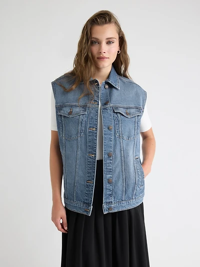 Veste Sans Manches Ample en Denim