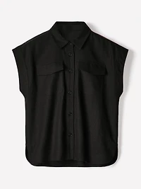 Linen-Blend Extended-Sleeve Blouse with Shirt Collar