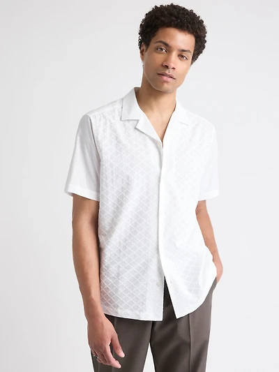 Short-Sleeve Camp-Collar Shirt with Embroidered Details
