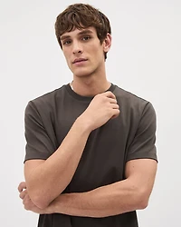 T-Shirt Uni à Col Rond en Coton Interlock Raffiné