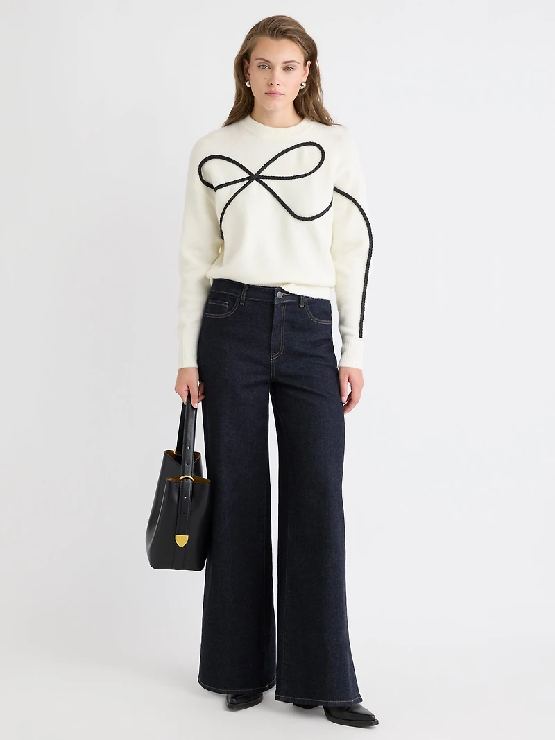 Long-Sleeve Crew-Neck Bow Sweater