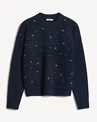 Long-Sleeve Crew-Neck Sweater with Embroidered Pattern