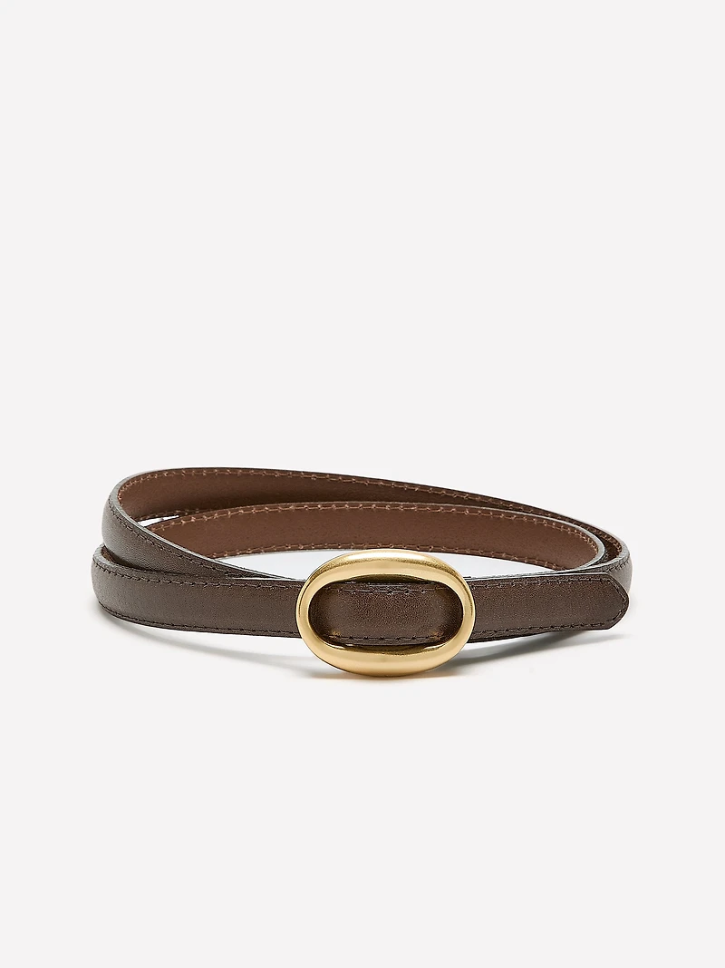 Ceinture Étroite en Cuir avec Boucle Coulissante
