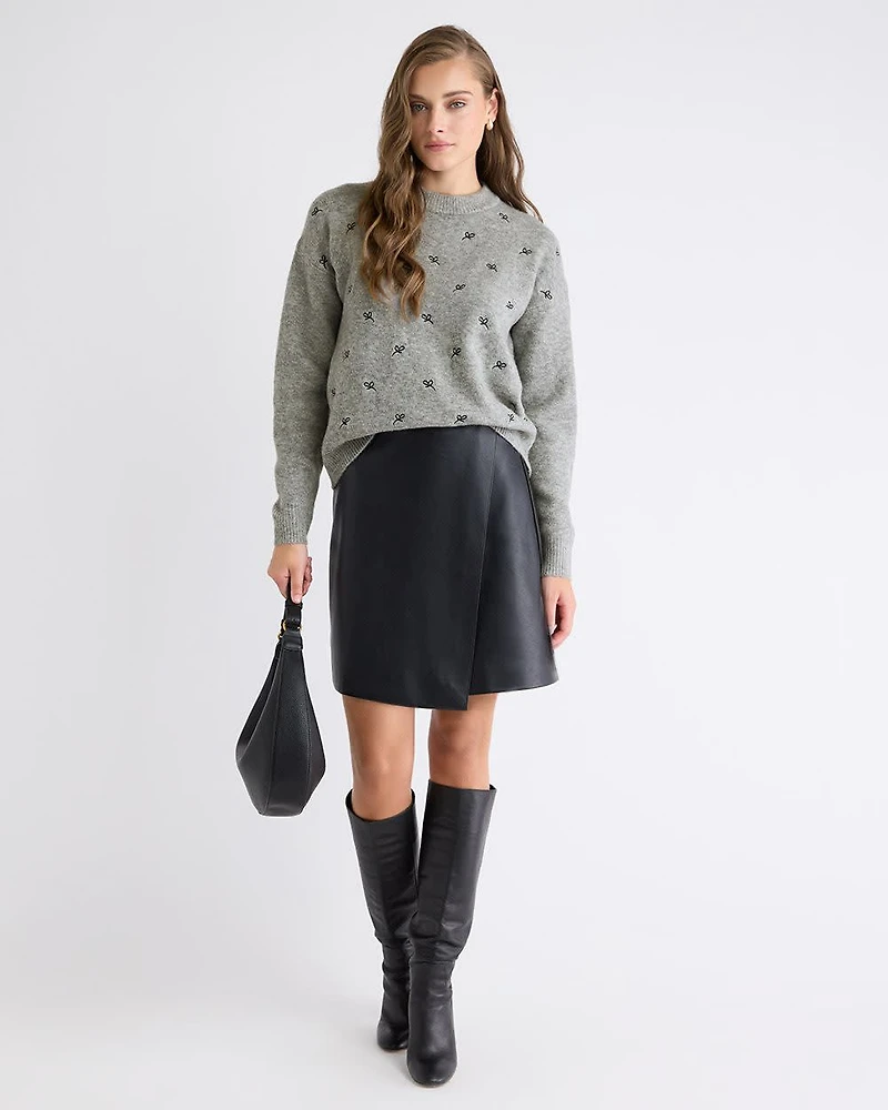 Long-Sleeve Crew-Neck Sweater with Embroidered Pattern