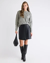 Long-Sleeve Crew-Neck Sweater with Embroidered Pattern