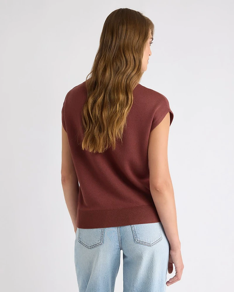 Pull Sans Manches à Col Montant avec Boutons l'Épaule