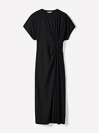 Short-Sleeve Crew-Neck Midi Dress with Draped Detail