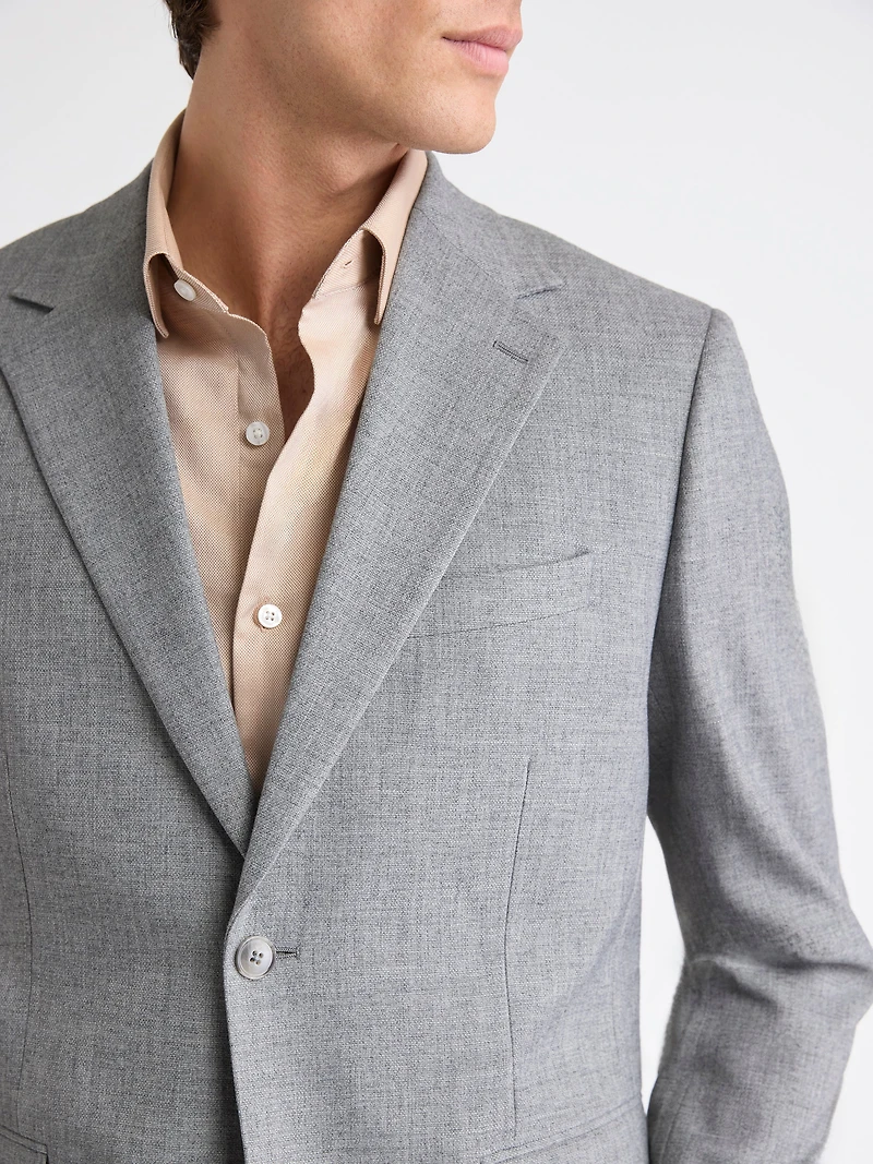 Veston de Complet Hopsack Gris à Coupe Ajustée