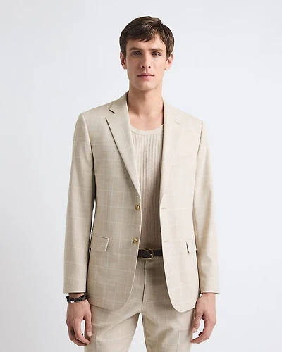 Tailored-Fit Checkered Taupe Suit Blazer