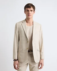 Tailored-Fit Checkered Taupe Suit Blazer