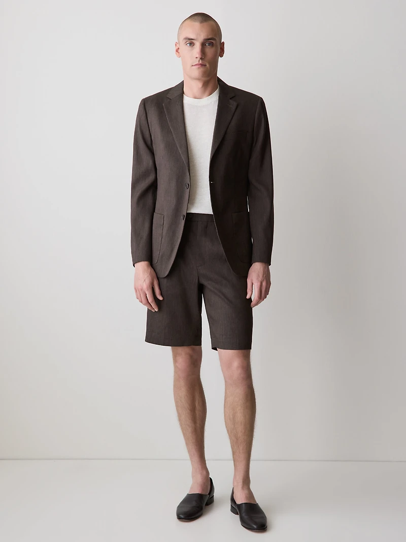 Veston Brun en Mélange de Lin à Coupe Étroite