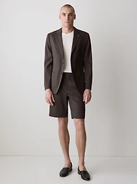 Veston Brun en Mélange de Lin à Coupe Étroite