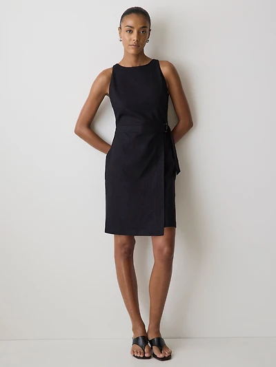 Robe Courte Sans Manches à Col Bateau en Mélange de Lin