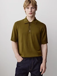 Merino-Wool Short-Sleeve Polo Sweater