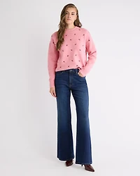 Long-Sleeve Crew-Neck Sweater with Embroidered Pattern