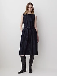 Sleeveless Belted Midi Denim Dress