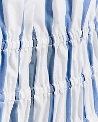 Striped Sleeveless Square-Neck Smocked Poplin Blouse