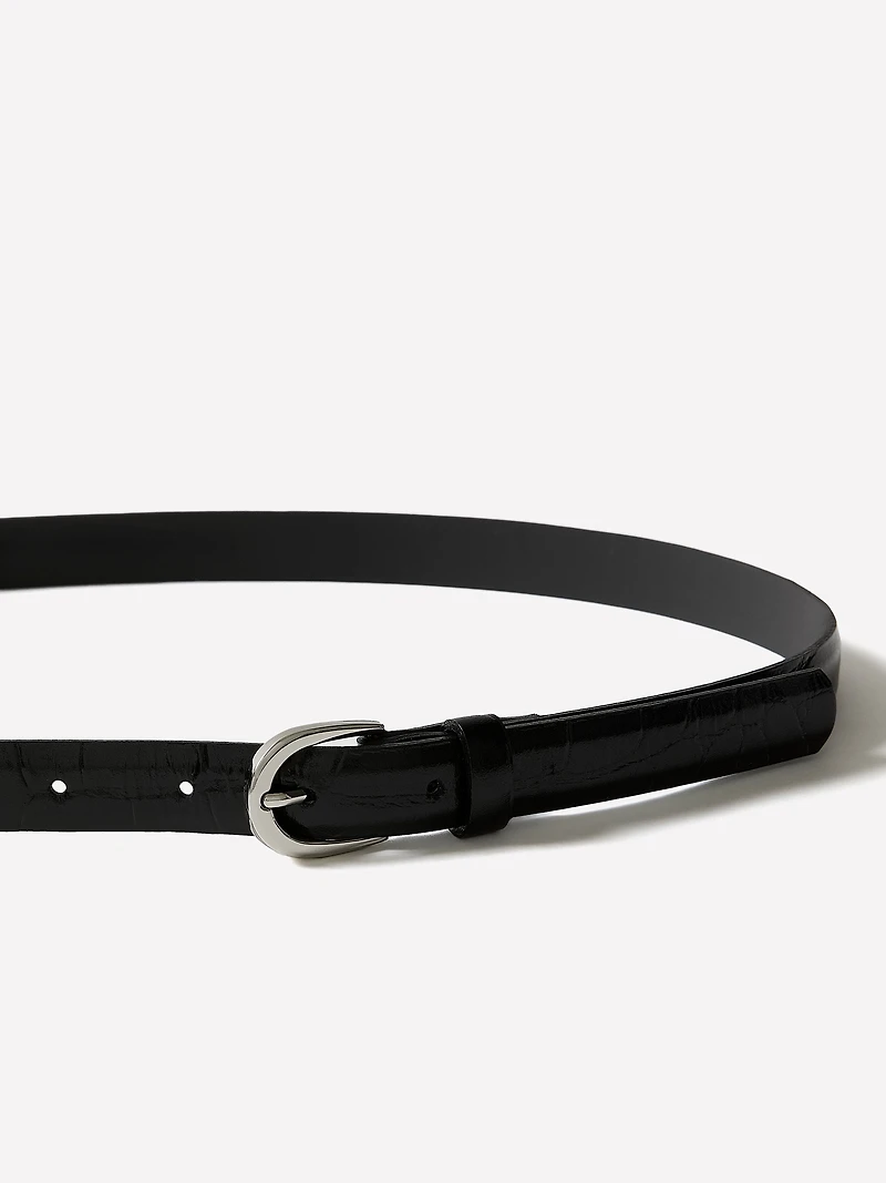 Leather Belt with Crocodile-Skin Pattern