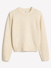 Pull à Manches Longues et Col Rond en Tricot Pelucheux