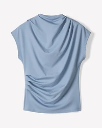 Extended-Sleeve Crew-Neck Draped Top