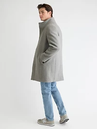 Manteau Classique en Laine à Chevrons Col Montant avec Plastron