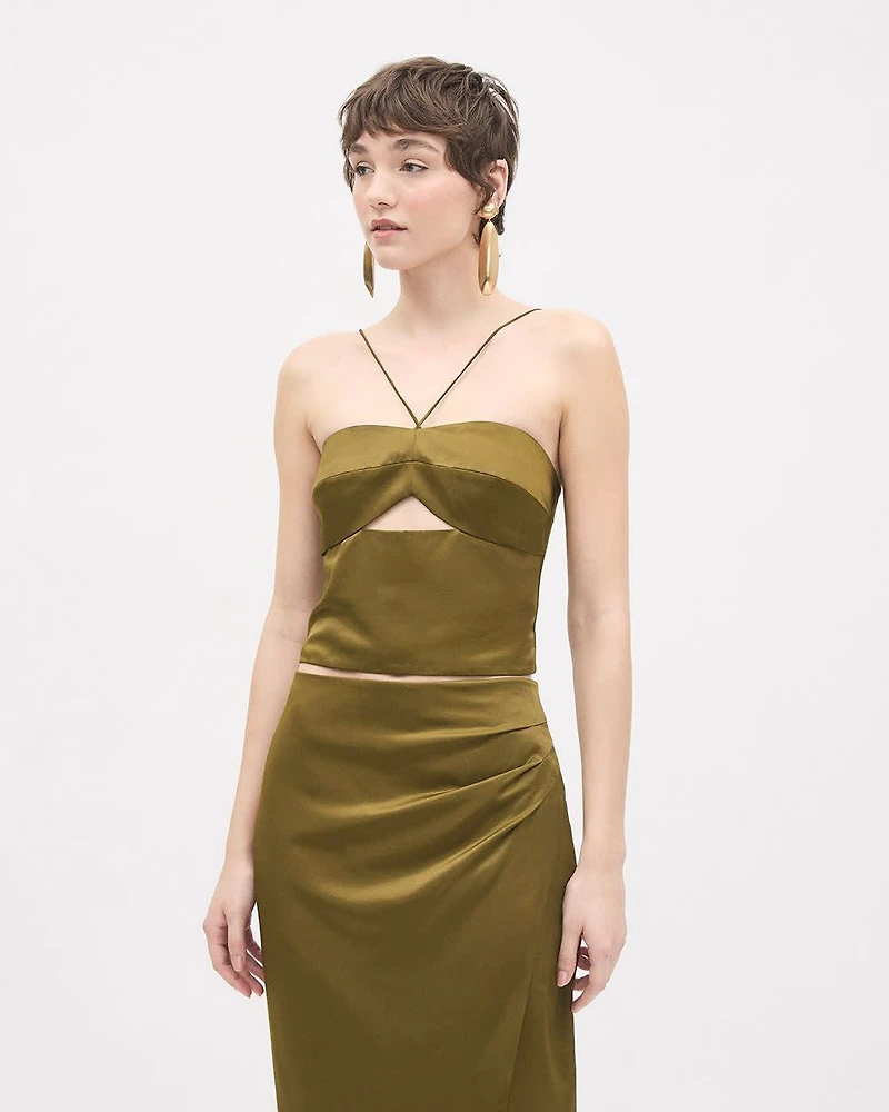 Satin Sleeveless Cocktail Blouse with Sweetheart Neckline