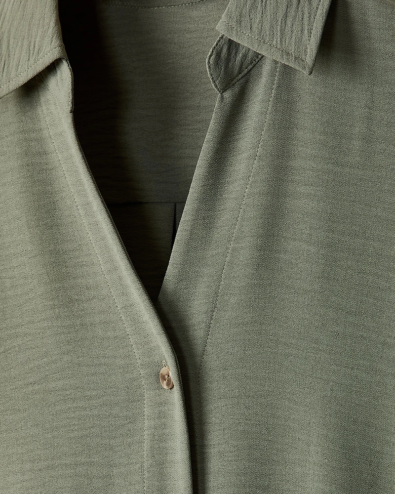 Robe Midi à Boutonner Manches Courtes et Col Chemisier