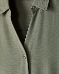 Robe Midi à Boutonner Manches Courtes et Col Chemisier