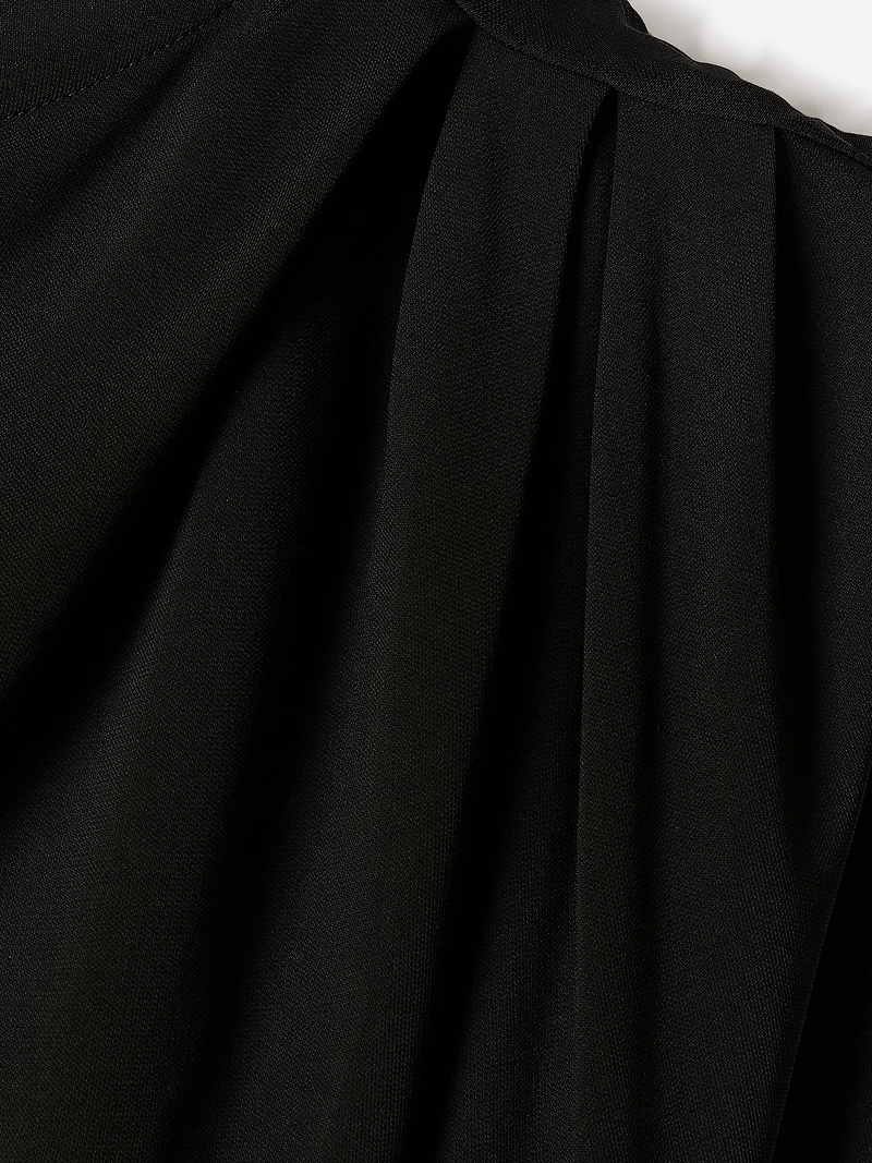 Extended-Sleeve Boat-Neck Top with Pleated Details