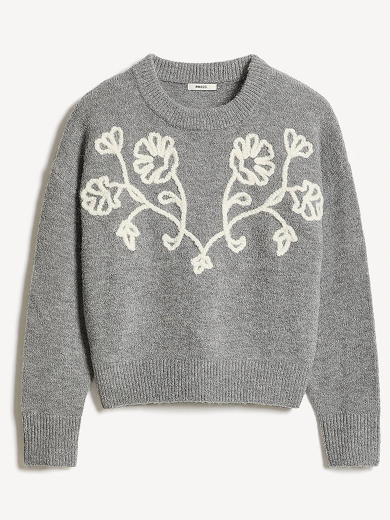 Pull à Manches Longues et Col Rond avec Fleurs