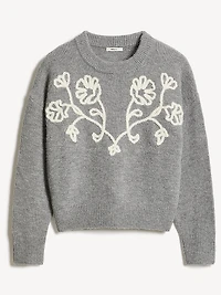 Pull à Manches Longues et Col Rond avec Fleurs