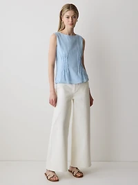 Blouse Péplum en Ramie Sans Manches à Col Rond