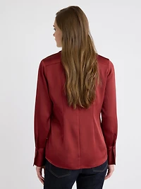 Satin Long-Sleeve Buttoned-Down Blouse