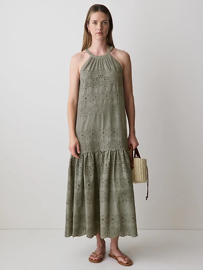Sleeveless Halter Maxi Dress with Eyelets