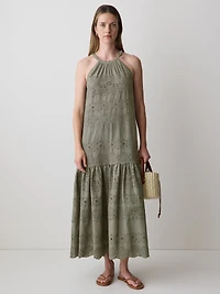 Sleeveless Halter Maxi Dress with Eyelets