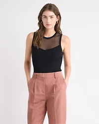 Crew-Neck Ribbed Cami with Sheer Yoke