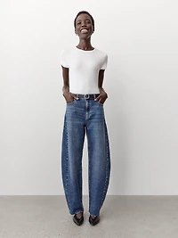 Jeans à Taille Mi-Haute et Jambe Ballon