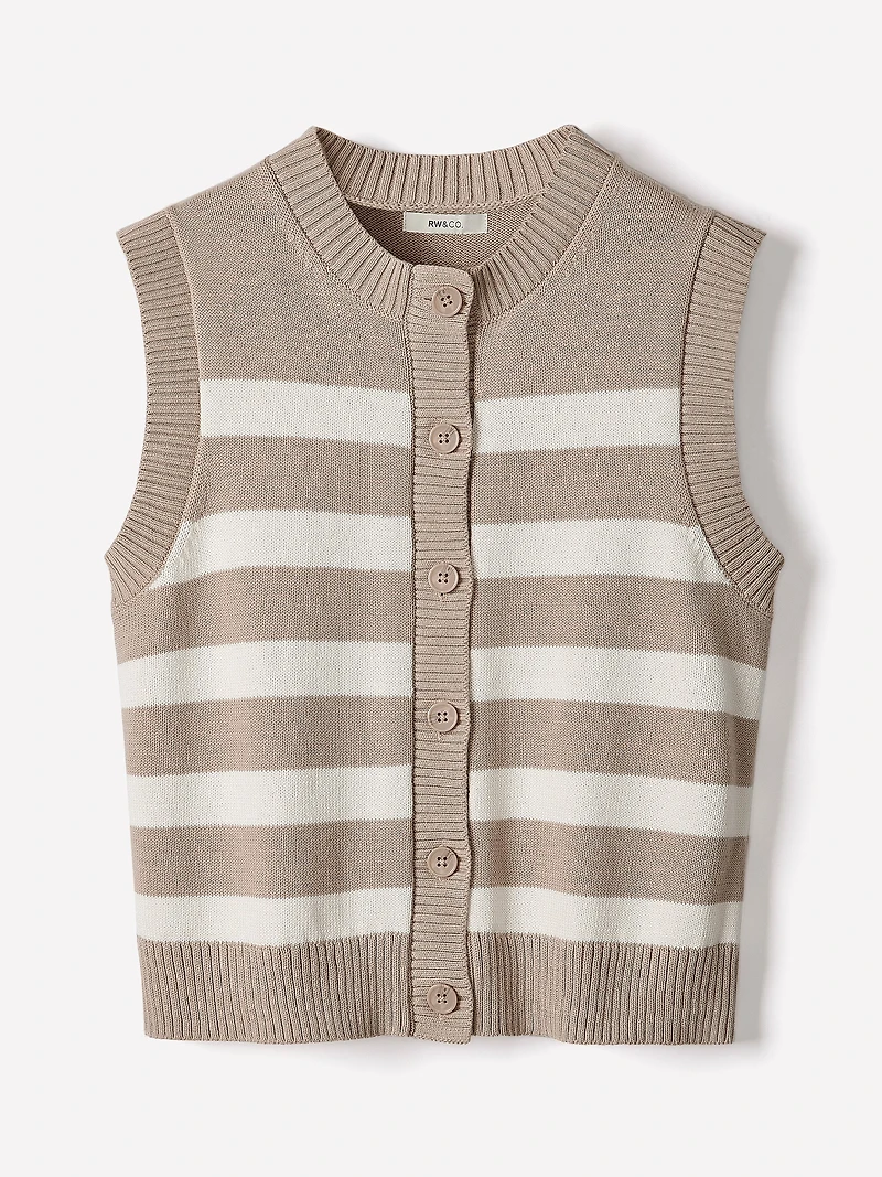 Veste en Tricot Sans Manches à Col Rond