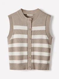 Veste en Tricot Sans Manches à Col Rond