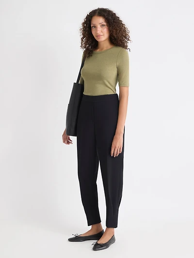 Pantalon Jogger Fluide Noir à Taille Mi-Haute et Jambe Fuselée