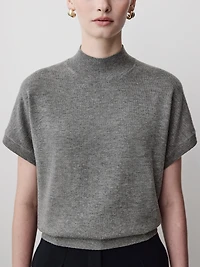 Short-Sleeve Mock-Neck Merino-Wool Sweater