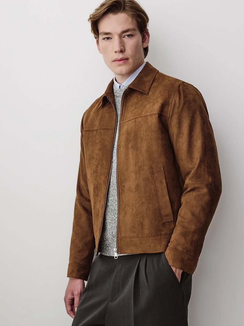 Faux Suede Jacket with Shirt Collar
