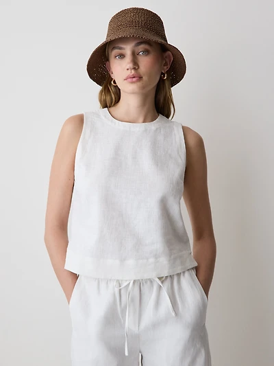 Sleeveless Crew-Neck Linen-Blend Blouse