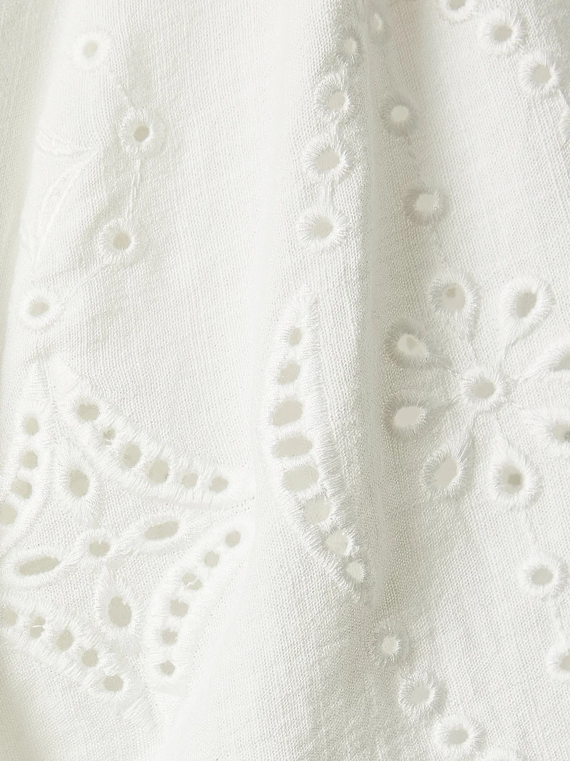 Split-Neck Flare Mini Dress with Embroideries
